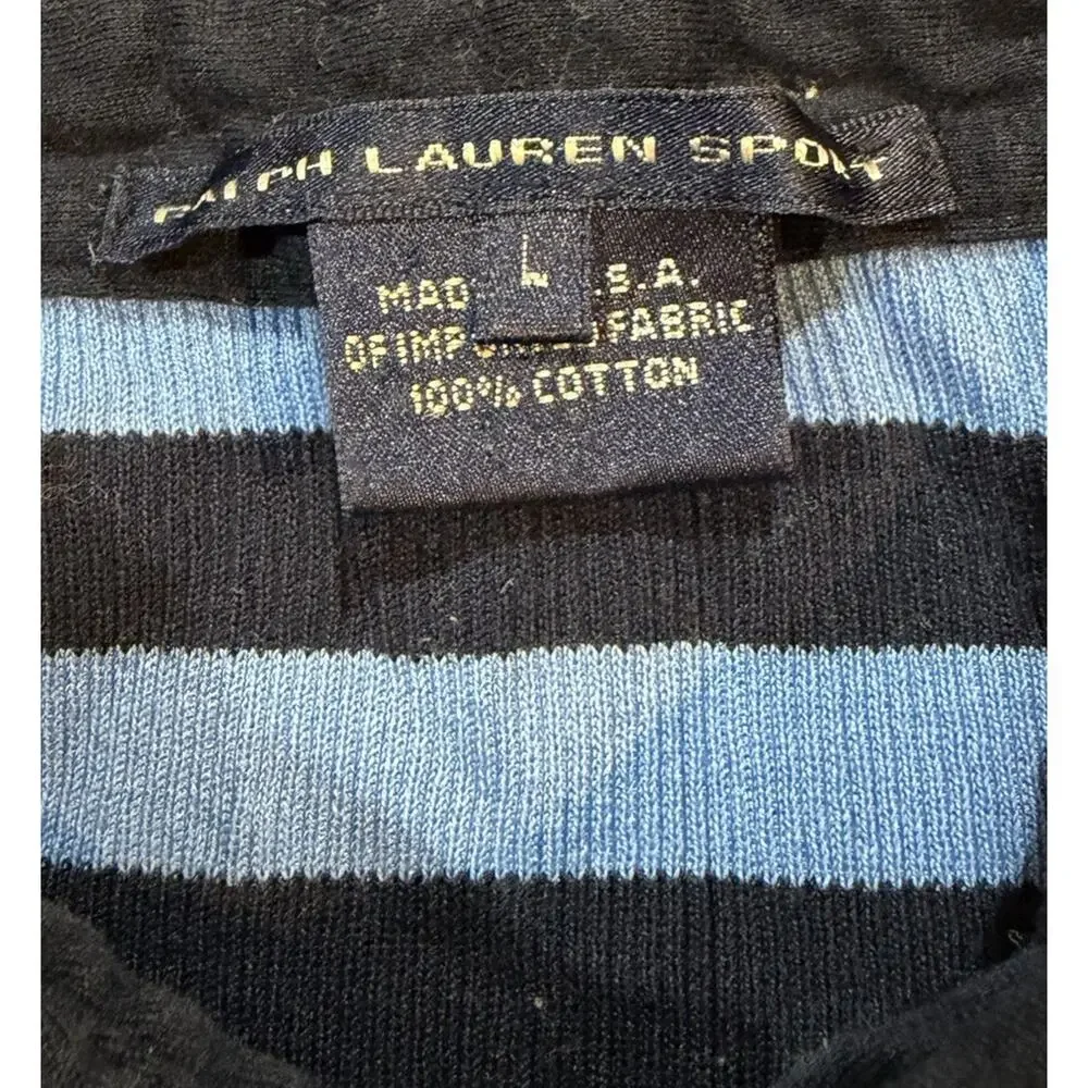 90s Ralph Lauren Sport Striped Rugby Polo Shirt Women’s L USA made 100% Cotton - Picture 8 of 11